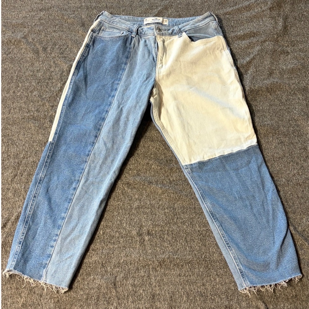 Hollister Curvy High-Rise Mom Jeans Patchwork Blue Cream Size 9S W29 L25